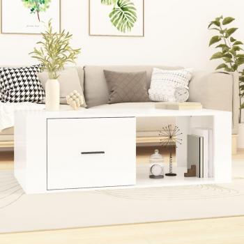 Mesa de centro de madera contrachapada blanca brillo 100x50,5x35cm vidaXL