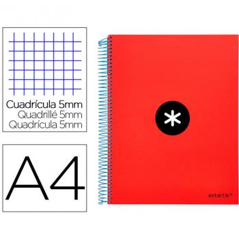 CUADERNO ESPIRAL LIDERPAPEL A4 MICRO ANTARTIK TAPA FORRADA 120H 100 GR CUADRO5MM 5 BANDAS 4 TALADROS COLOR ROJO