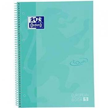 LIBRETA OXFORD EUROPEANBOOK 1 ICE MINT PASTEL A4+ TAPA EXTRADURA 80 HOJAS RAYADO CUADRICULA 5*5 90GR