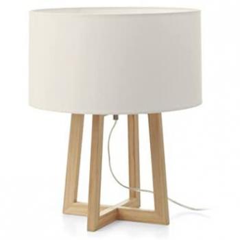 Lámpara de mesa KARA - Madera haya, pantalla blanca, H.34 cm, E27, 40W, uso interior, IP20