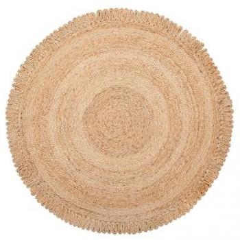 Alfombra Redonda Beige de Yute Natural Ø140 cm Estilo Boho Rústico Trenzada Espiral para Salón y Comedor