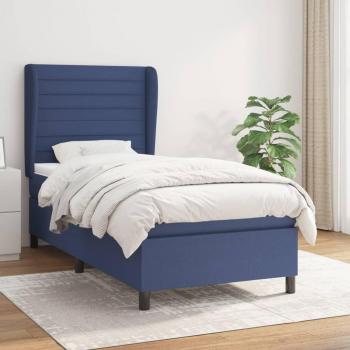 Cama box spring con colchón de muelles azul 90x190 cm en tela