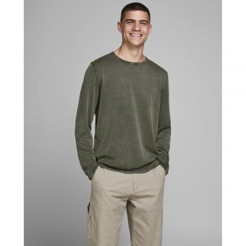 Jersey de hombre Jack & Jones en algodón BCI marrón con cuello caja y diseño Eleo Knit en color dusty olive