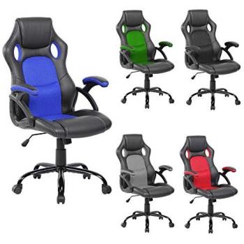 Silla Gaming Ergonómica Ajustable Negro y Azul con Ruedas - Cuero Sintético 120x66x63 cm