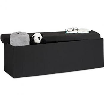 Baúl Almacenamiento Grande Plegable de Lino Negro, 38 x 114 x 38 cm