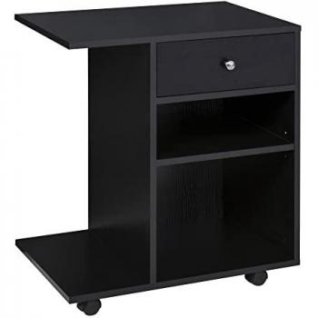 Soporte de Impresora Organizador de Oficina con Cajón y Espacio para CPU, 2 Nichos y Ruedas, Paneles de Partículas Negro