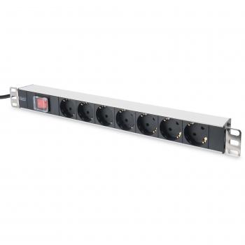 Digitus DN-95402 Regleta de Enchufes de Aluminio con 7 Tomas Schuko, Interruptores Individuales y Cable de 2 Metros - Color Negro