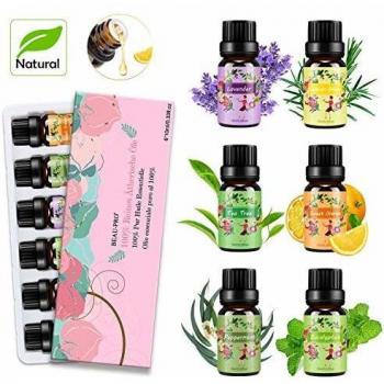 Aceites Esenciales para Humidificador Aceite Esencial 100% Naturales Puro Aromaterapia Esencias para Humidificador-6x10ml Set Lavanda, Eucalipto, Limoncillo, Árbol de Té, Menta, Naranja Dulce