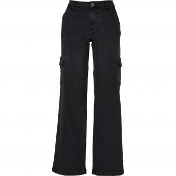 Urban Classics Women's High Waist Straight Black Denim Cargo Pants