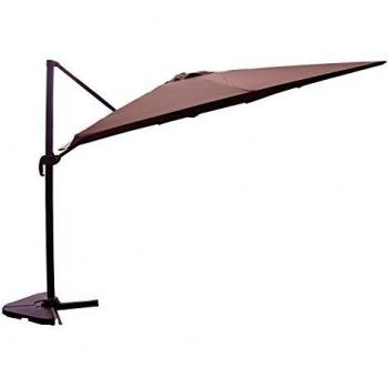 Parasol excéntrico Palatino chocolate 3x3m rotativo 360° con manivela anti-retroceso, estructura de aluminio y tela impermeable