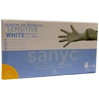 SANYC Guantes Nitrilo Sensitive Sin Polvo 100 Unidades Talla XL Blanco