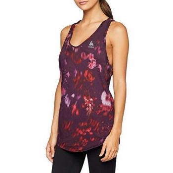 Odlo Camiseta de Tirantes para Mujer con Cuello Redondo, Mujer, Top, 350431, Plum Flower AOP SS19, Medium