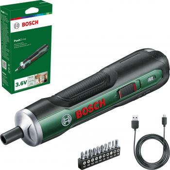 Atornillador a batería Bosch PushDrive con set de iniciación
