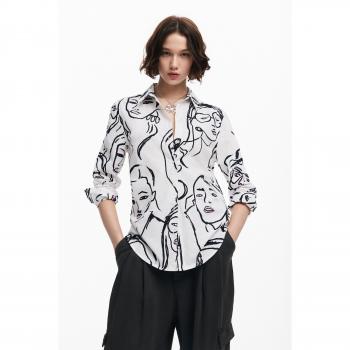 Desigual White Faces Regular Fit Cotton Shirt for Women Size XS