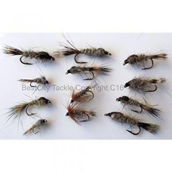Pesca con mosca, ninfas de oreja de liebre, selección de 12, tamaño 10-16 PACK#2
