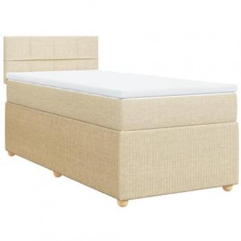 Cama box spring con colchón de tela color crema 90x190 cm