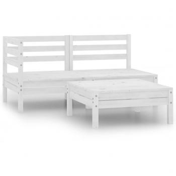 vidaXL 3 Piece Garden Lounge Set Solid Pinewood White