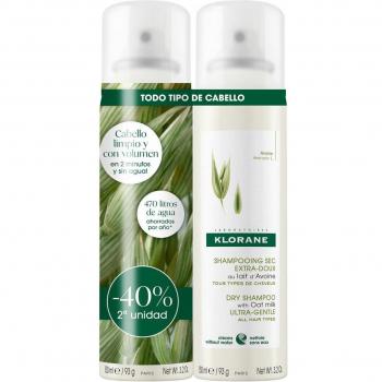 Klorane Champú Seco con Leche de Avena para Cabello Castaño a Moreno - Pack Duplo 2x150ml