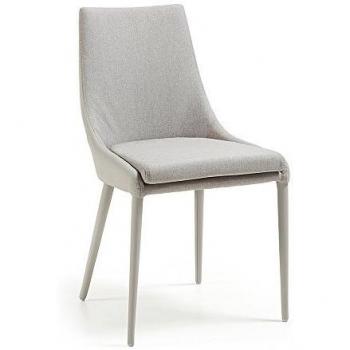 Kave Home Silla Davi tela i piel, gris claro