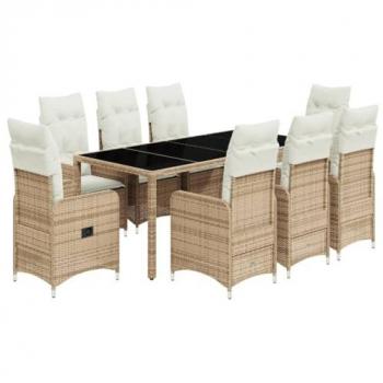Set de mesa y sillas de jardín 5 piezas con cojines ratán PE beige