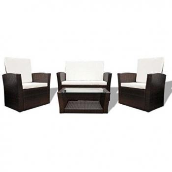 4-Piece Brown Poly Rattan Garden Lounge Set with Cushions