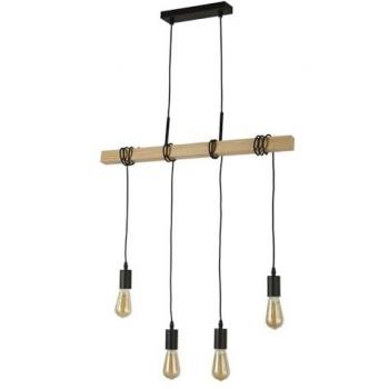 Lámpara colgante Woody de madera y acero dulce, fabricada en madera de fresno, con 4 bombillas E27, longitud de 150 cm