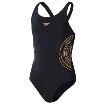 Bañador de una pieza para niñas Speedo Eco Placement Muscleback negro y naranja, 15-16 años