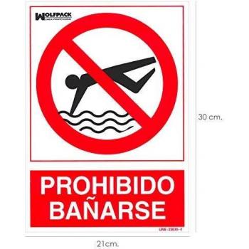 WOLFPACK LINEA PROFESIONAL 15050950 Cartel Prohibido Bañarse 30x21 cm, Neutro