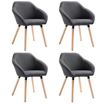 Set of 4 Dark Gray Fabric Dining Chairs with Solid Wood Legs