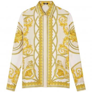 Versace Women's Barocco Print Silk Shirt in Golden | Size 42 | 10013601A115285K520