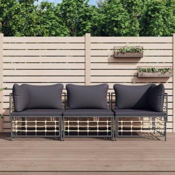 3-Piece Anthracite Cushioned Poly Rattan Garden Lounge Set