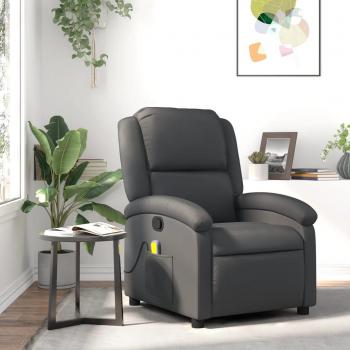 Sillón reclinable de masaje cuero auténtico gris vidaXL