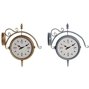 Reloj de Pared DKD Home Decor 43 x 14,5 x 47 cm Cristal Gris Dorado Hierro Tradicional (2 Unidades)