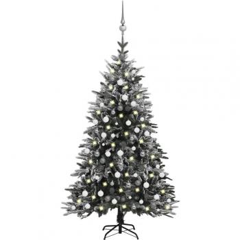 Flocked Snow Artificial Christmas Tree with LED Lights and Ornaments 210 cm PVC & PE