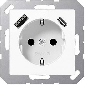 JUNG JG A1520-15 CAWW - Socket outlet (receptacle) with USB charger, type A + C, series AS/A, alpine white