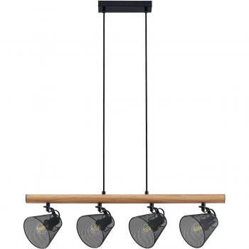 Lámpara colgante Kirill de Lindby, moderna, 4 luces, color negro, hecha de madera, para salón y comedor, con bases E14
