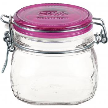 Bormioli Rocco 6206053 Fido jarrón de cristal con tapón hermético, 500 cc, transparente/fucsia