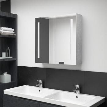 Armario de baño con espejo y LED gris cemento 62x14x60 cm