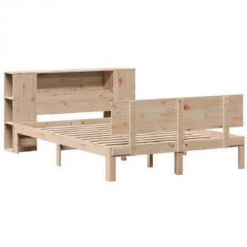 Cama con Estantería sin Colchón 120x190 cm Doble Pequeña Madera Maciza de Pino
