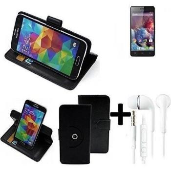 TOP SET: 360° Funda Smartphone para Wiko Highway 4G, negro + Auriculares | Función de stand Caso Monedero BookStyle mejor precio, mejor funcionamiento - K-S-Trade | Funda Universal Caso Monedero cubierta del tirón Monedero Monedero