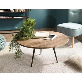 Mesa de centro redonda de madera de teca reciclada y metal 75 cm