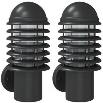 Apliques de exterior 2 unidades acero inoxidable negro vidaXL, luz de pared exterior, lámpara de pared de jardín