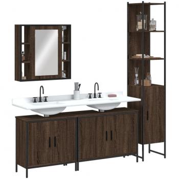 Conjunto de muebles de baño 4 piezas de madera contrachapada marrón roble multicapa