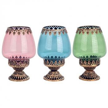 Portavelas Multicolor Pack 3 Unidades - Jarrones Decorativos 12x18 cm