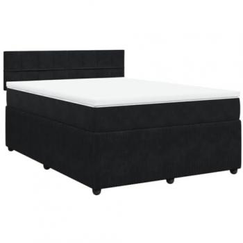 Cama Box Spring con Colchón de Terciopelo Negro 140x200 cm