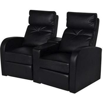 VidaXL Sillón de 2 plazas con LED cuero sintético negro