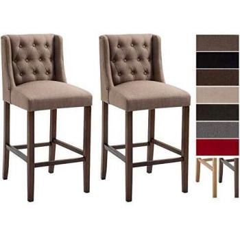 Set de 2 taburetes altos Cassandra en tela taupe antiguo oscuro con respaldo y reposapiés
