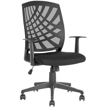 Silla de oficina giratoria moderna Bonny II de poliéster negro, altura ajustable y respaldo reclinable