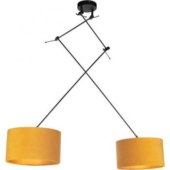 Lámpara colgante de terciopelo amarillo/oro 35cm - Blitz II Zwart, textil/acero, rústico, adecuada para LED, max. 2 x 60 Watt