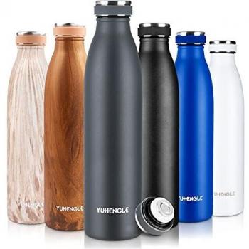 750ml Botella de Agua de Acero Inoxidable, Botella Termica con Doble Aislamiento para 12 Horas de Bebida Caliente y 24 Horas Sin BPA para Deporte, Oficina, Yoga, Ciclismo